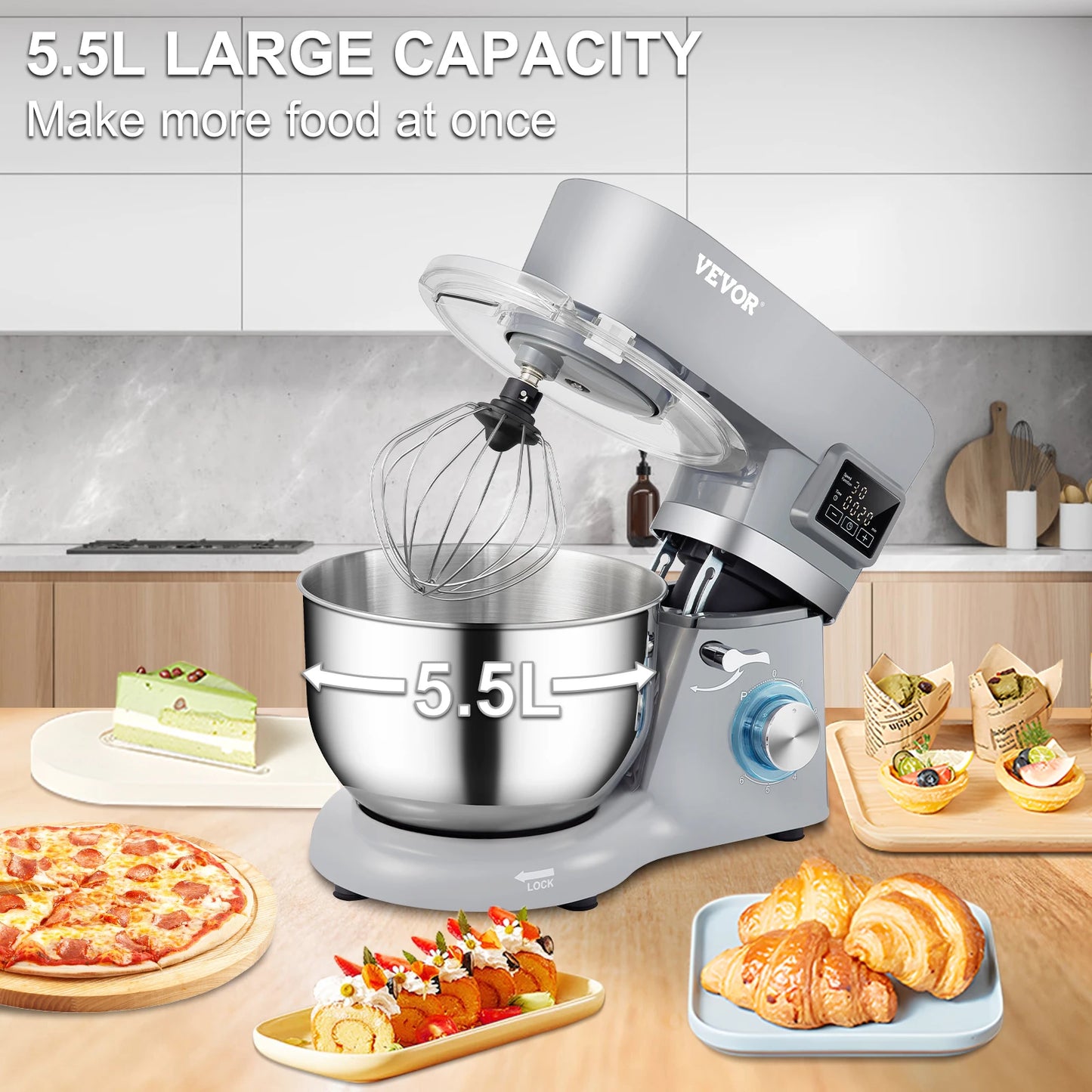 VEVOR Stand Mixer Electric Dough Mixer With 6 Speeds LCD