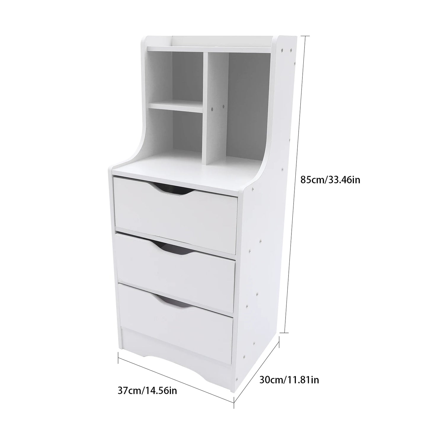 Tall White Nightstand & 3 Drawers Side Stand Cabinet