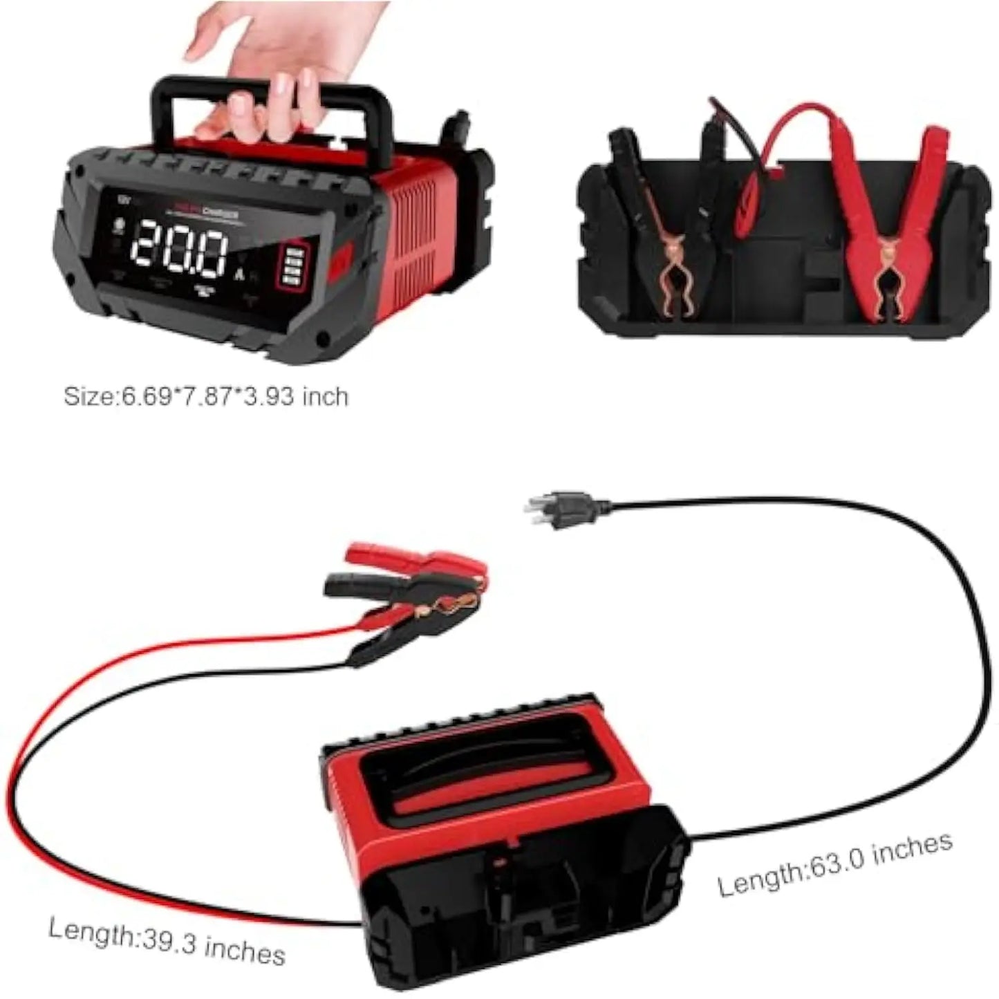20-Amp Car Battery Charger, 12V/24V Smart Charger