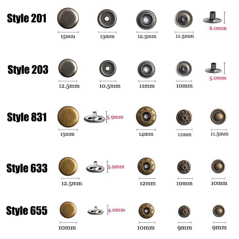 Metal Snap Fasteners Button Kits with Installation Pliers