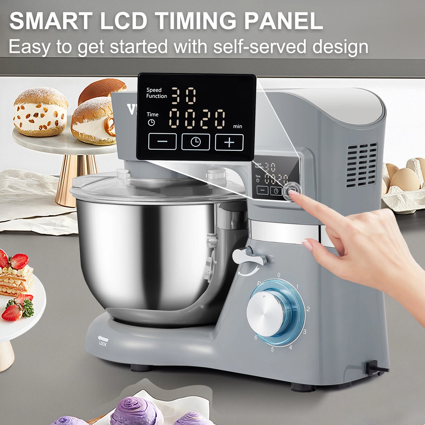 VEVOR Stand Mixer Electric Dough Mixer With 6 Speeds LCD