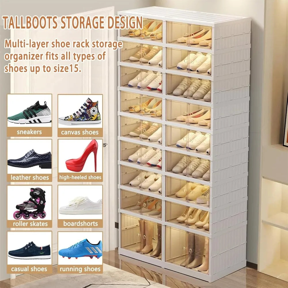 9-Tier Foldable Shoe Rack Organizer with Wheels for Closet