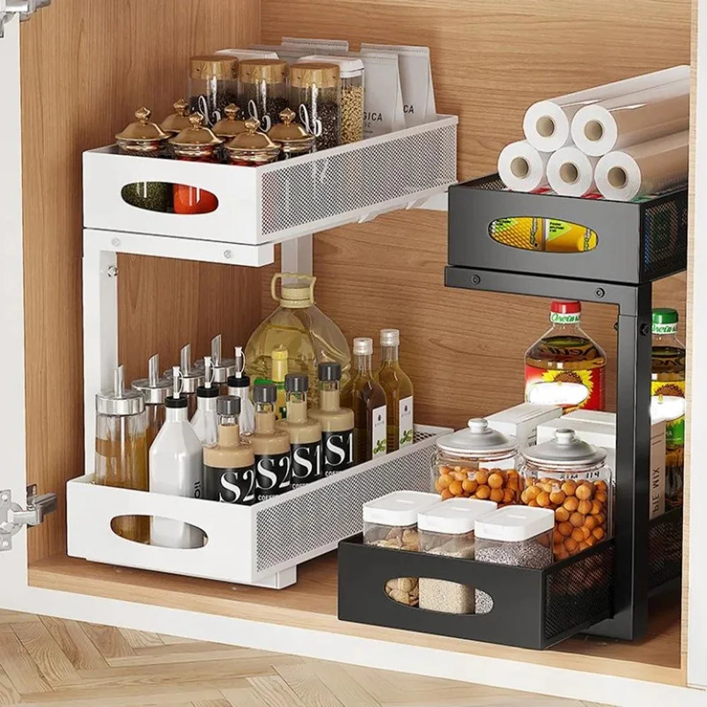 HiMISSH 2 Tier Pull Out Under Sink Organizer Sliding Drawer