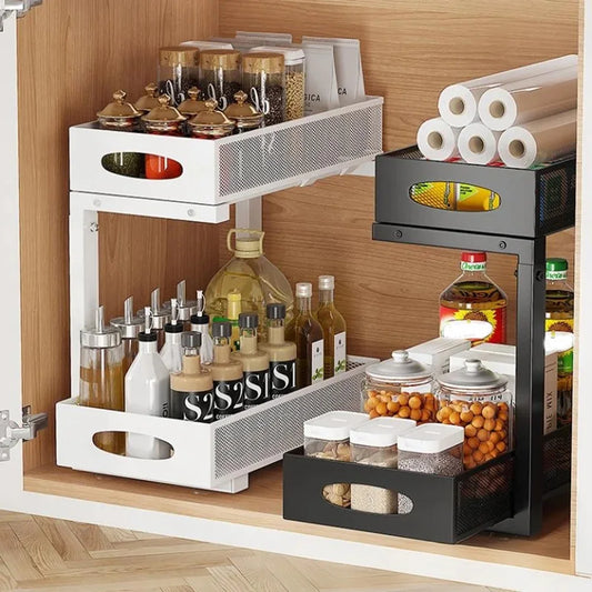 HiMISSH 2 Tier Pull Out Under Sink Organizer Sliding Drawer
