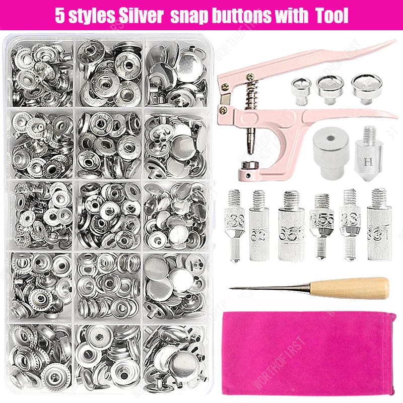 Metal Snap Fasteners Button Kits with Installation Pliers