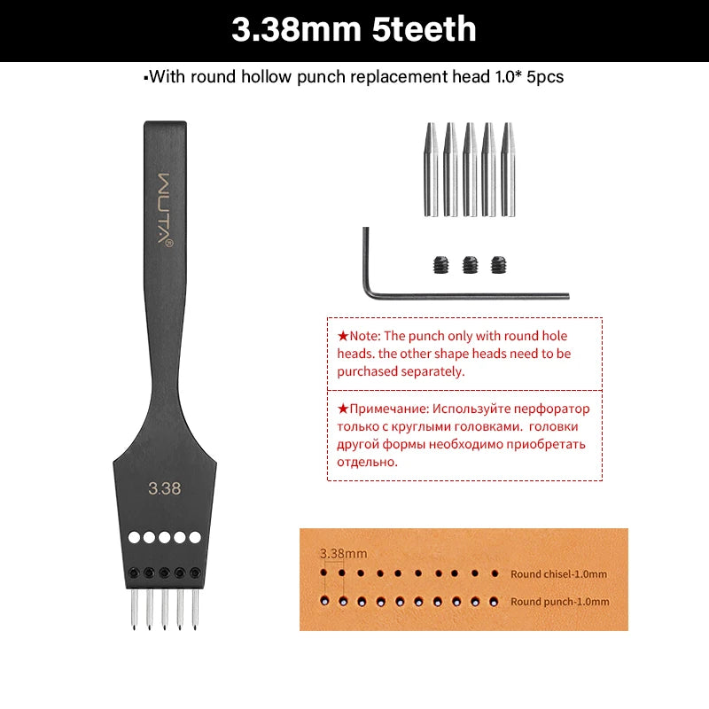 WUTA 3G Leather Punches Head Replaceable Pricking Iron Tools