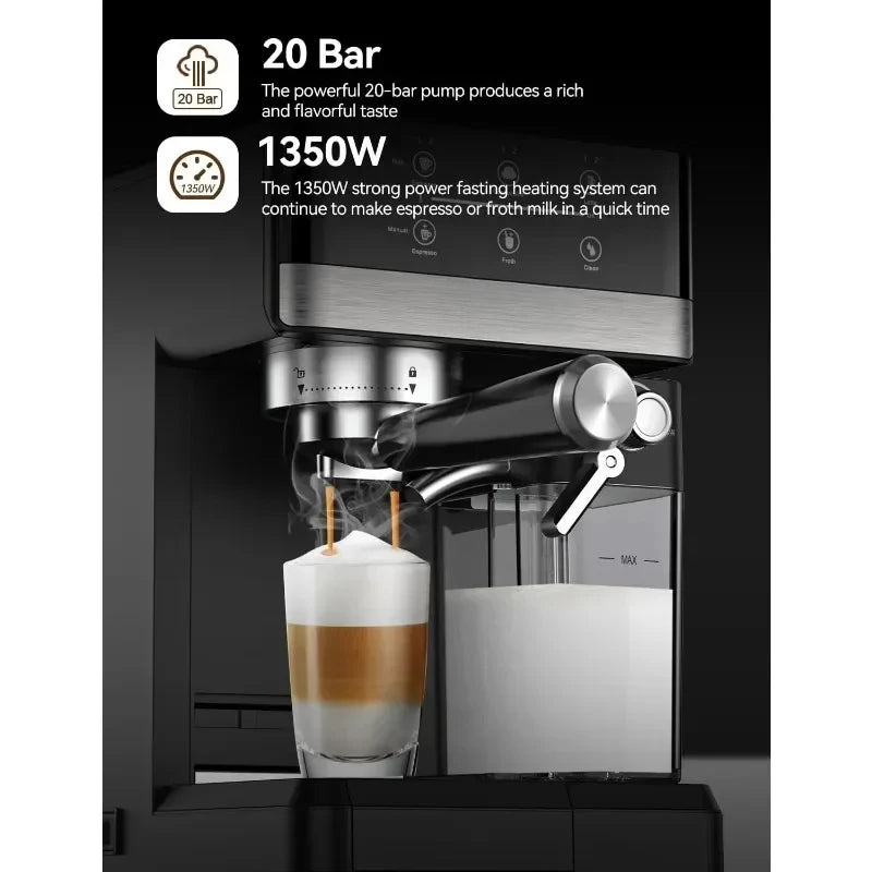 Espresso Machine Cappuccino Latte Coffee Espresso Maker with Auto Milk Frother and Detachable Milk Reservoir