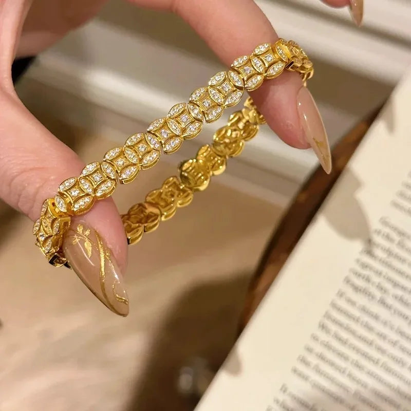 24K Gold AU999 Zircon Full Circle Money Bracelet For Women