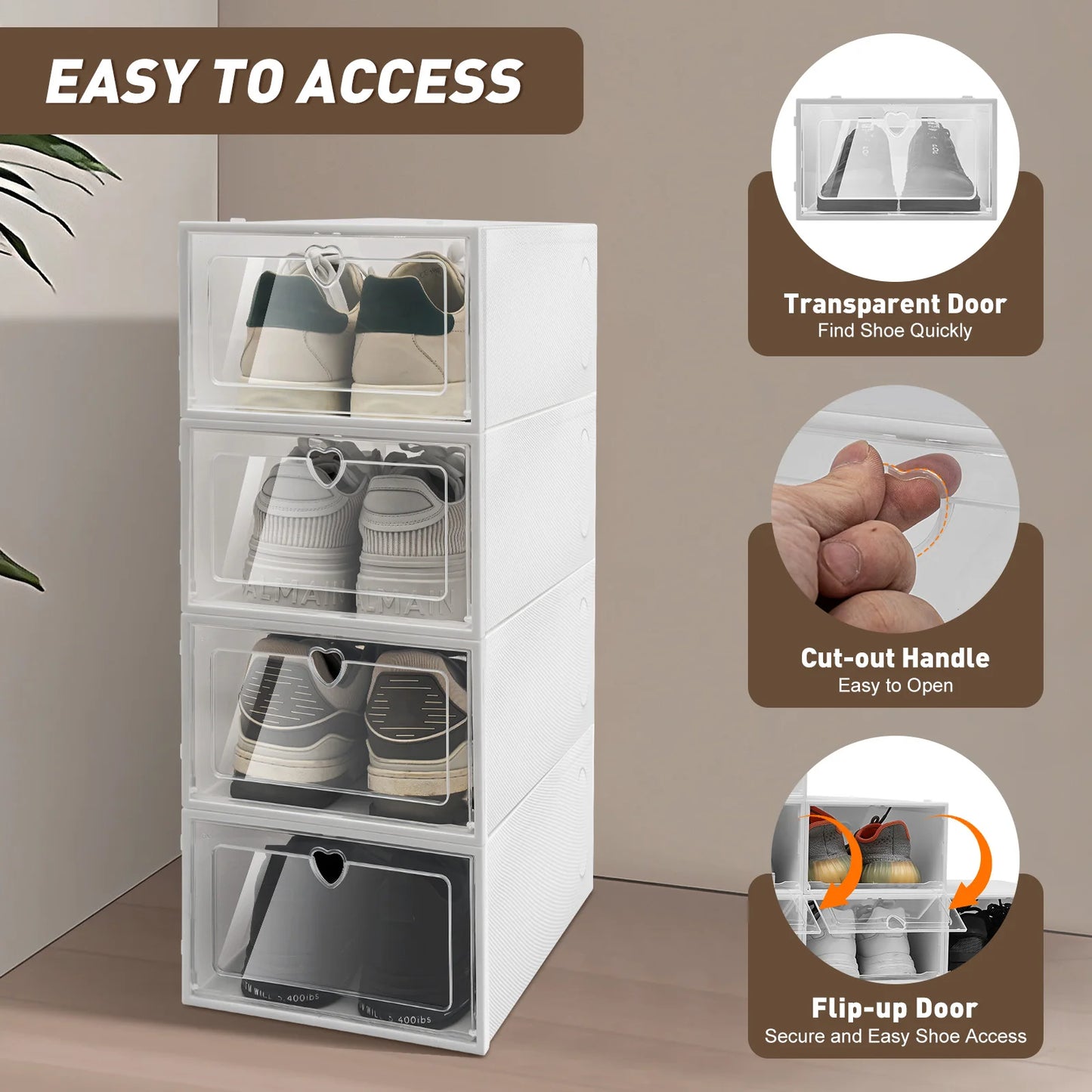 20 Pcs Clear Foldable Shoe Boxes Plastic Organizers Stackable Rectangular Storage Cases
