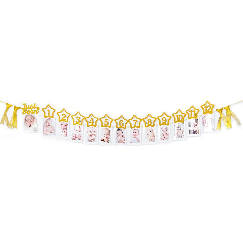 12 Months Photo Frame Banner Newborn Garland 1st Birthday Decorations