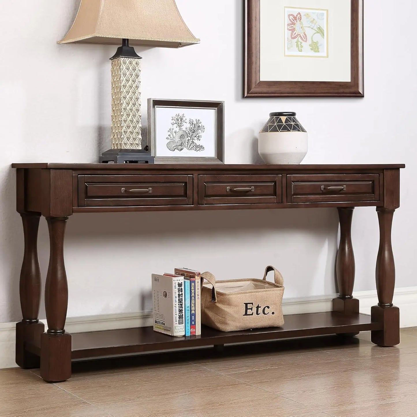 Long Narrow Entryway Table with Drawers, 63 Inch Sofa