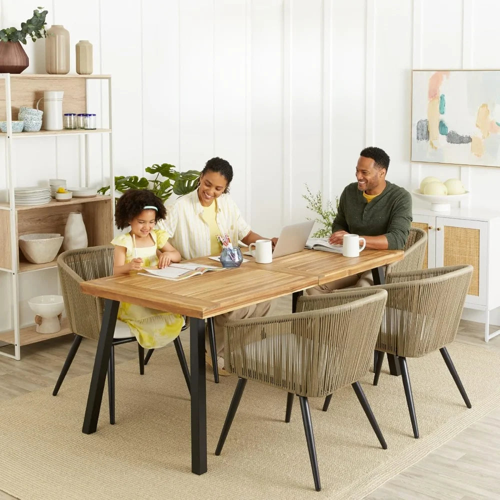 6-Person Indoor Outdoor Acacia Wood Dining Table Set