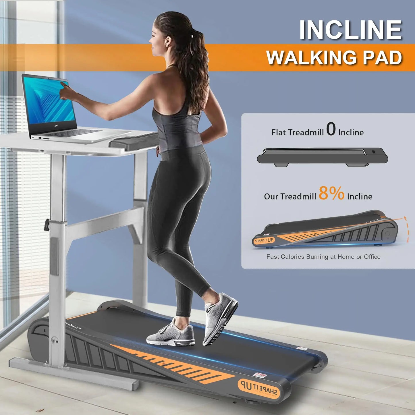 Compact Under Desk Treadmill with 8% Incline for Home Use