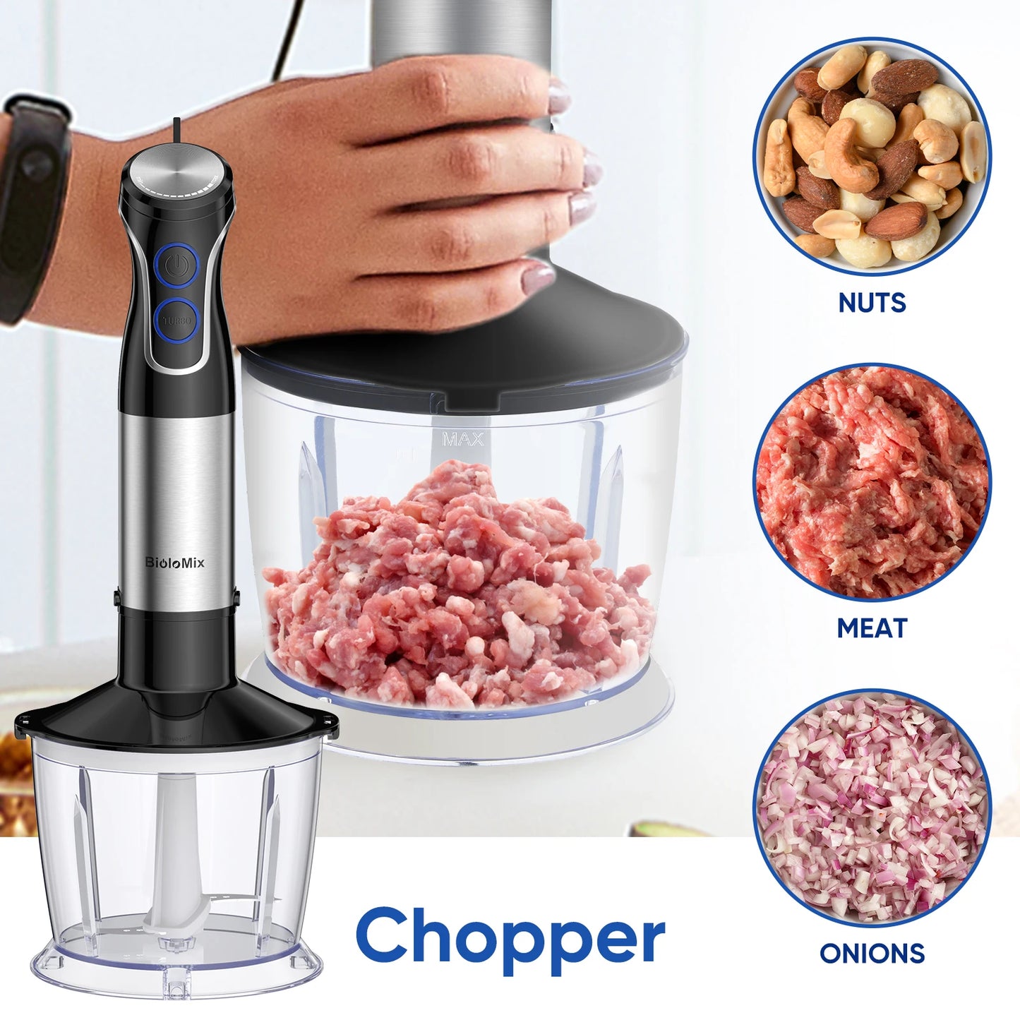 BioloMix 5 in 1 Immersion Hand Blender 1500W Food Processor