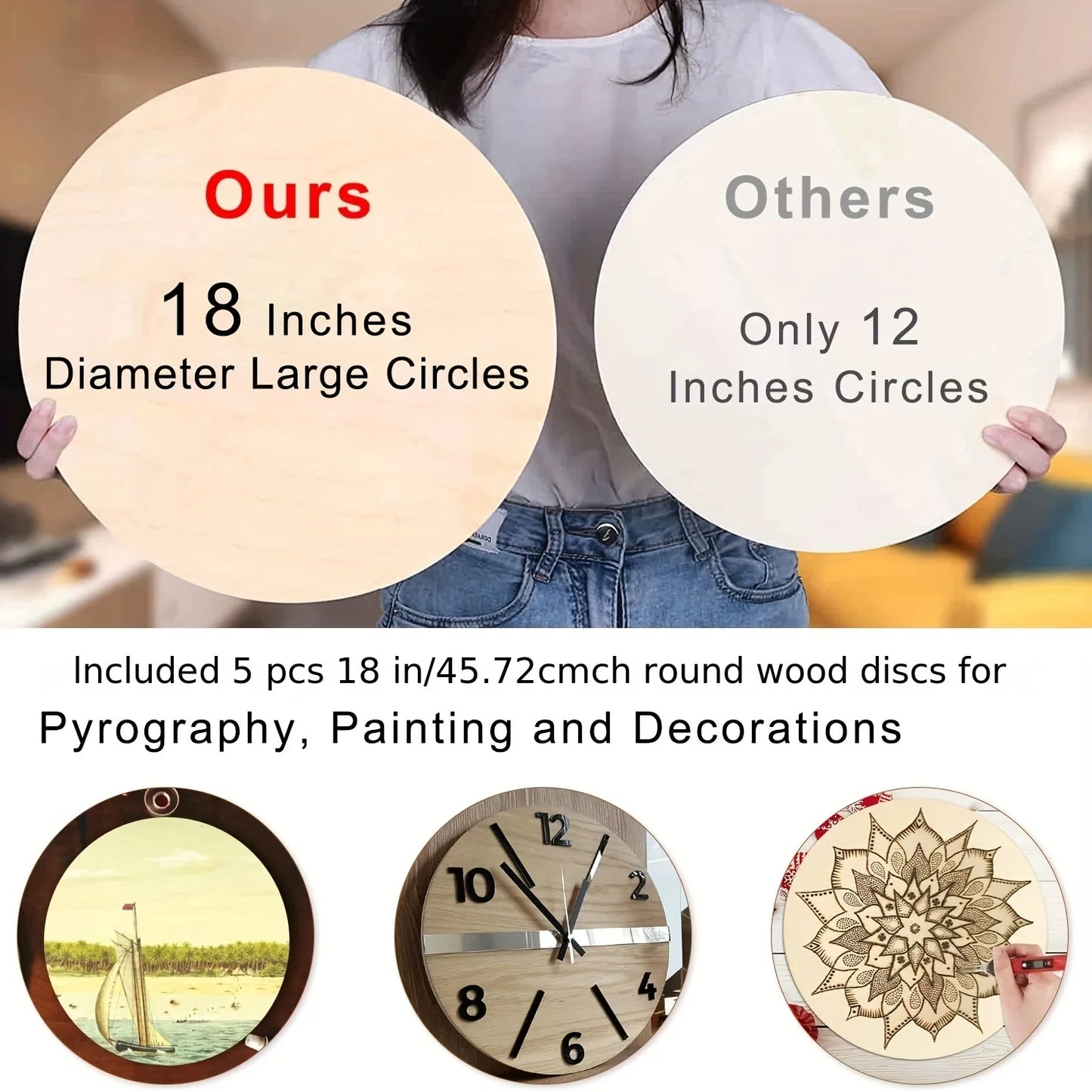 5 Pack Round Wood Circles for Crafts 18 Inch Wood Blanks