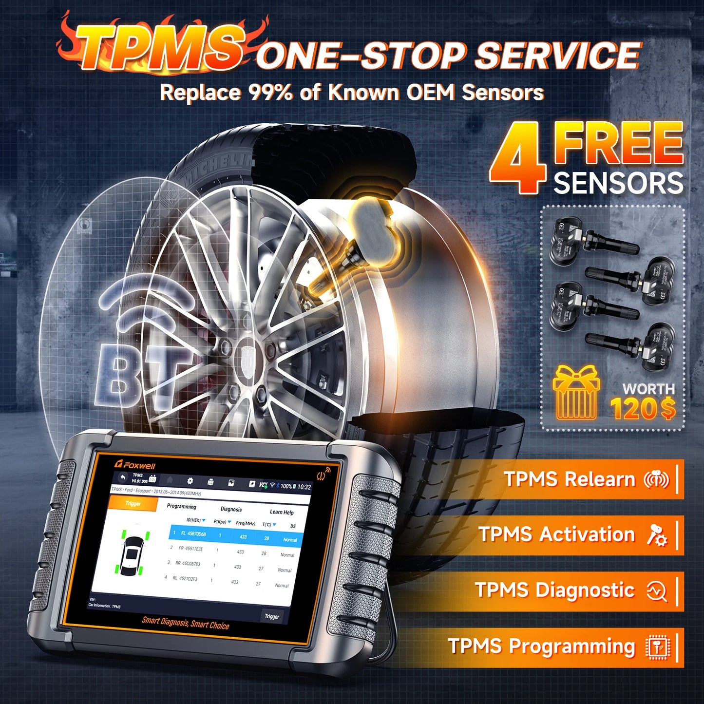 FOXWELL NT809TS TPMS Programming Tool All Systems Scanner